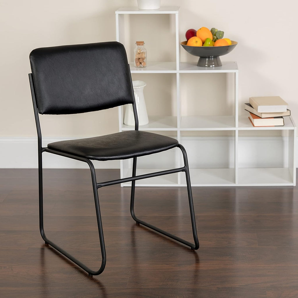 EMMA + OLIVER 500 lb. Capacity High Density Black Vinyl Stacking Chair