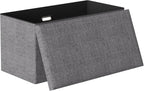 VECELO 30'' Folding Storage Ottoman Bench, End of Bed Linen Fabric Foot Rest Stool with Padded Seat, Large Footstools for Bedroom, Living Room, Load 500 lb, Grey