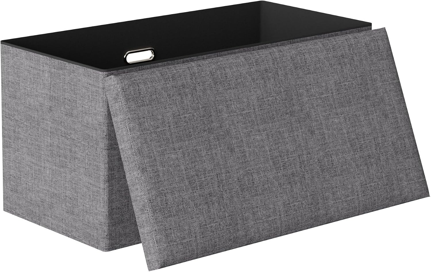 VECELO 30'' Folding Storage Ottoman Bench, End of Bed Linen Fabric Foot Rest Stool with Padded Seat, Large Footstools for Bedroom, Living Room, Load 500 lb, Grey