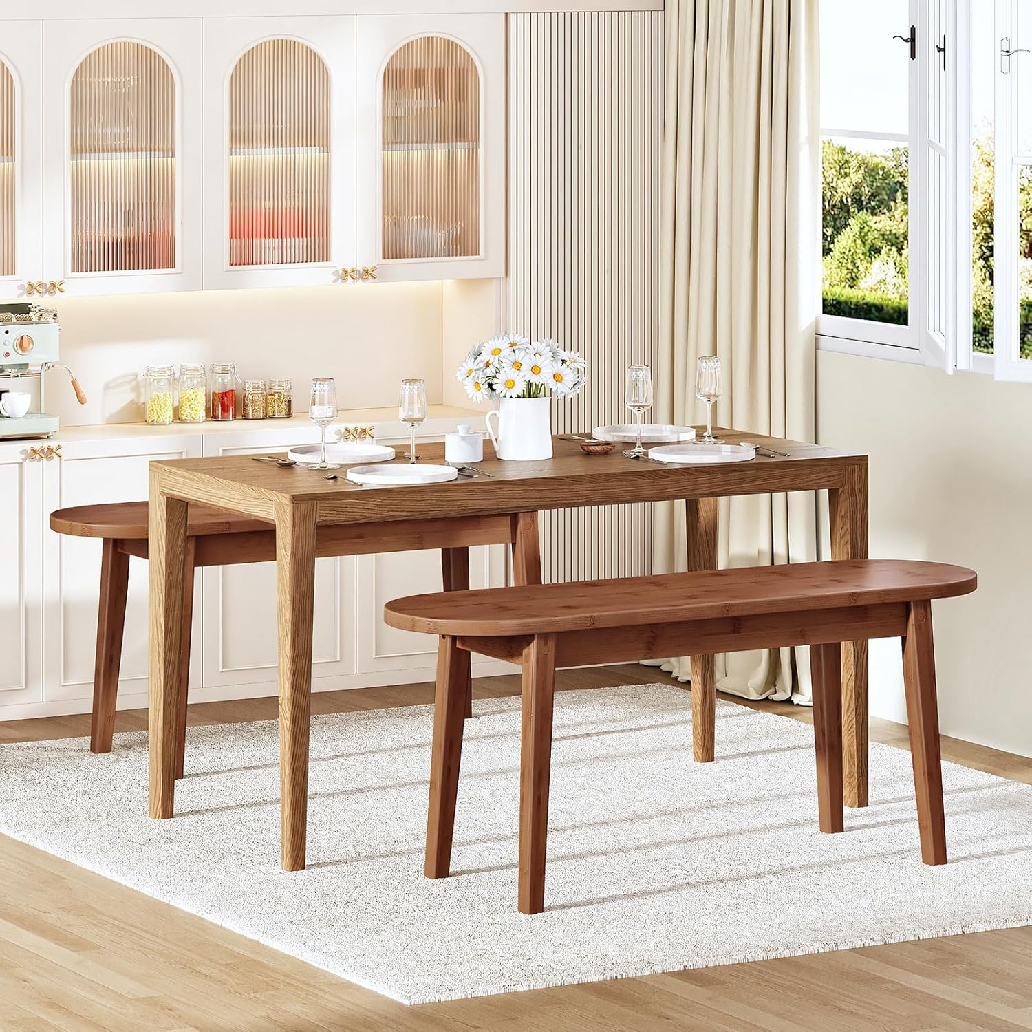 HOOBRO 39.4'' Dining Bench, Bamboo Entryway Bench, Farmhouse Kitchen Table Bench, Sturdy Dining Room Bench, Easy to Assemble, Wooden Bench for Living Room, Hallway, Bedroom, Bathroom, Mocha MA19CD01