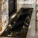 Elegant Black Runner Rug with Geometric Marble & Gold Greek Key Design, Low Pile Non-Slip Hallway Carpet, Washable Kitchen Floor Mat, for Living Room Bedroom Entryway Home Office Decor, 2' x 8'