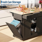 Large Rolling Kitchen Island with Power Outlet, Mobile Kitchen Cart on Wheels with Drop Leaf, 3 Drawers, Trash Can Storage, Spice Rack, Towel Holder, Kitchen Island Table for Dining Room, Home, Black