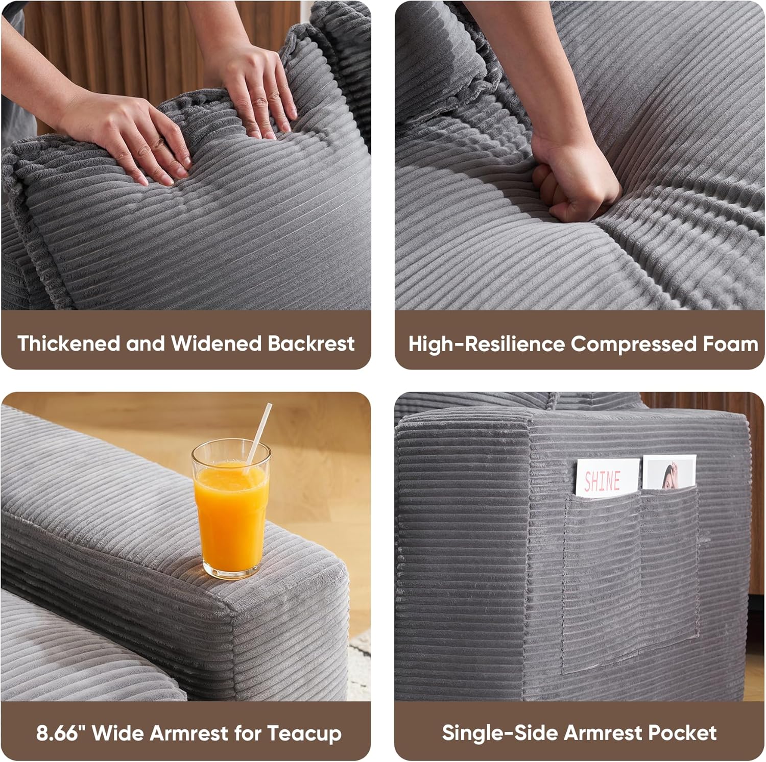 58" Sofa Bed, 2 in 1 Folding Convertible Sofa Bed Corduroy Boneless Loveseat Floor Sleeper Mattress Futon Couch Bed No Assembly for Apartment Bedroom Living Room 58-Grey