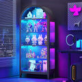WOOVIVS Glass Display Cabinet with RGB Lights, 69" Tall Curio Cabinet with Rebound Tempered Glass Door, 5-Tier Adjustable Display Case for Living Room (Black)