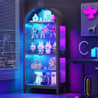 WOOVIVS Glass Display Cabinet with RGB Lights, 69" Tall Curio Cabinet with Rebound Tempered Glass Door, 5-Tier Adjustable Display Case for Living Room (Black)