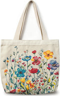 Large Tote Shopping Bag Cotton Canvas-Reusable grocery Bag with Zipper Aesthetic Reusable Shoulder Bag