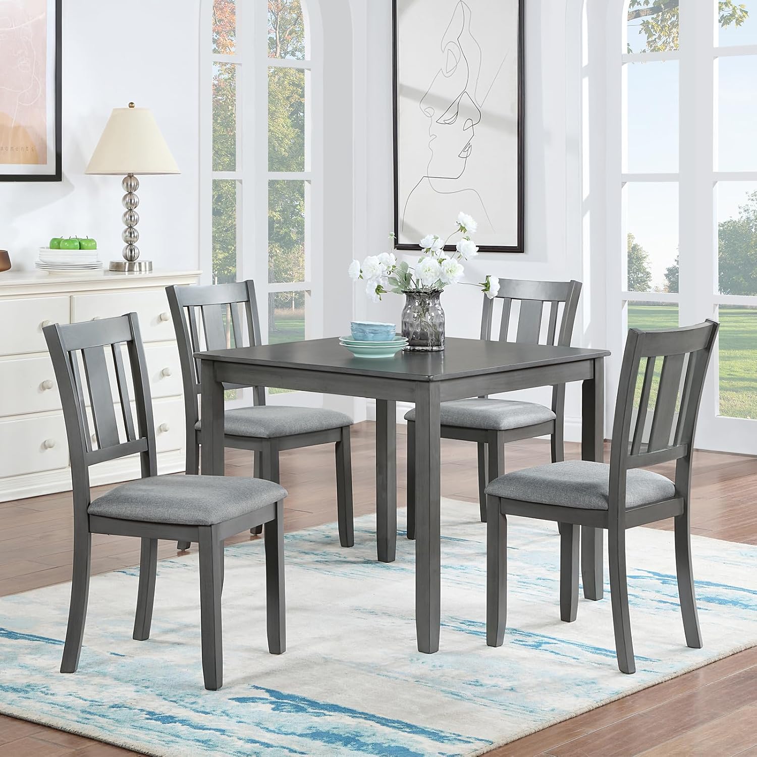 Knocbel Classic 2-Person Dining Table for Small Space, Wooden Apartment Condo Pub Bistro Kitchen Dining Furniture, Standard Height (Gray Square 30" H)