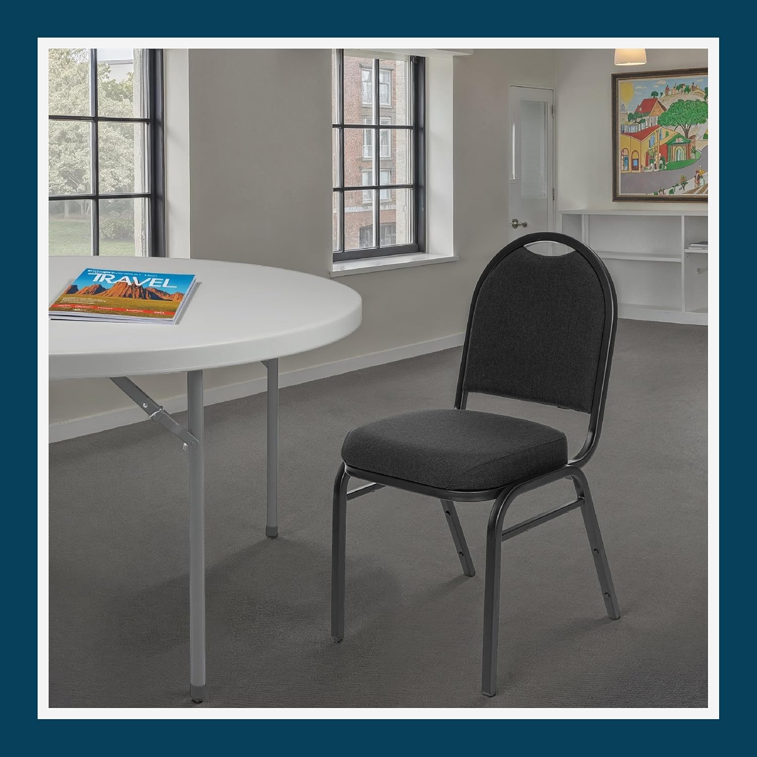OEF Furnishings OEF9260-BT/2 Commercial-Grade Dome Back Banquet Stack Chair (Black Fabric, Black Powder-Coated Frame, 2-Pack)