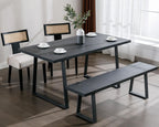 VESCASA 60" Wood Dining Bench with Black Metal Legs for Dining Room, Kitchen, Black