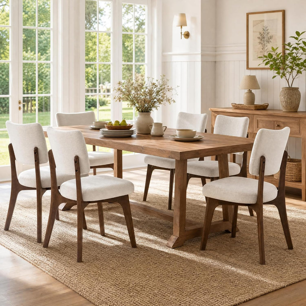 YOUNIKE Wooden Dining Chairs Set of 2, Chenille Fabric Upholstered Dining Room Chairs Kitchen Side Chairs, Farmhouse Dinner Chairs with Solid Wood Legs for Kitchen Dining Vanity, Beige