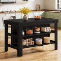 Tribesigns Kitchen Island with Seating and Storage Shelves, 55.1-Inch Breakfast Counter Farmhouse Island Table for Kitchen Dining Room (Black)