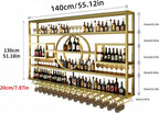 55in Modern Wine Rack Wall Mounted, Metal Wall Bar Shelves for Liquor Bottles with Glass Holder, Multifunctional Wood Bar Shelves Wall Mounted for Home Bar, Dining Room & Kitchen, Gold