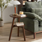 Side Table, 2-Tier Round End Tables Living Room, Mid Century Modern Side Table, Round Nightstand, Oak Accent Table, Small Round Coffee Table, 16.54" Dia.x 23.62" H(Walnut)