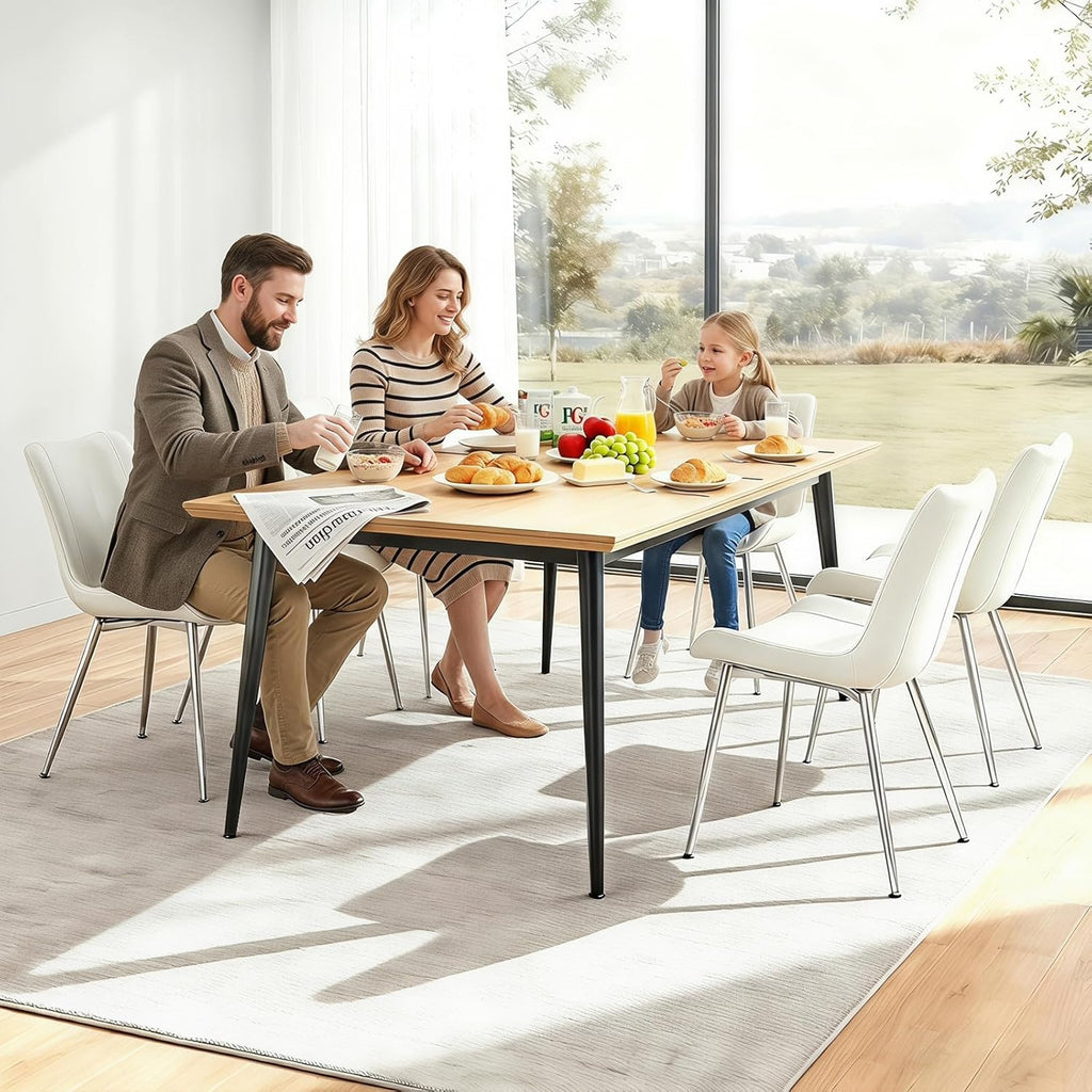 Brage Living Dining Chairs Set of 2, PU Leather Modern Armless Kitchen Dining Room Chairs, Upholstered Accent Side Chairs with Metal Legs (White with Silver Legs)