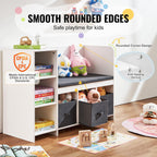 VEVOR Kids Reading Nook Bench, Toddler Bookshelf and Bookcase with Detachable Seat Cushion, 6-Cubby Storage Organizer Bench with 3 Drawers, Ideal for Playroom, Bedroom, Living Room or Entryway, White