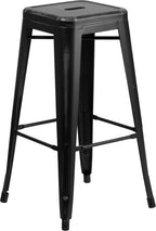 EMMA + OLIVER Commercial Grade 30" H Backless Distressed Black Metal Indoor-Outdoor Barstool