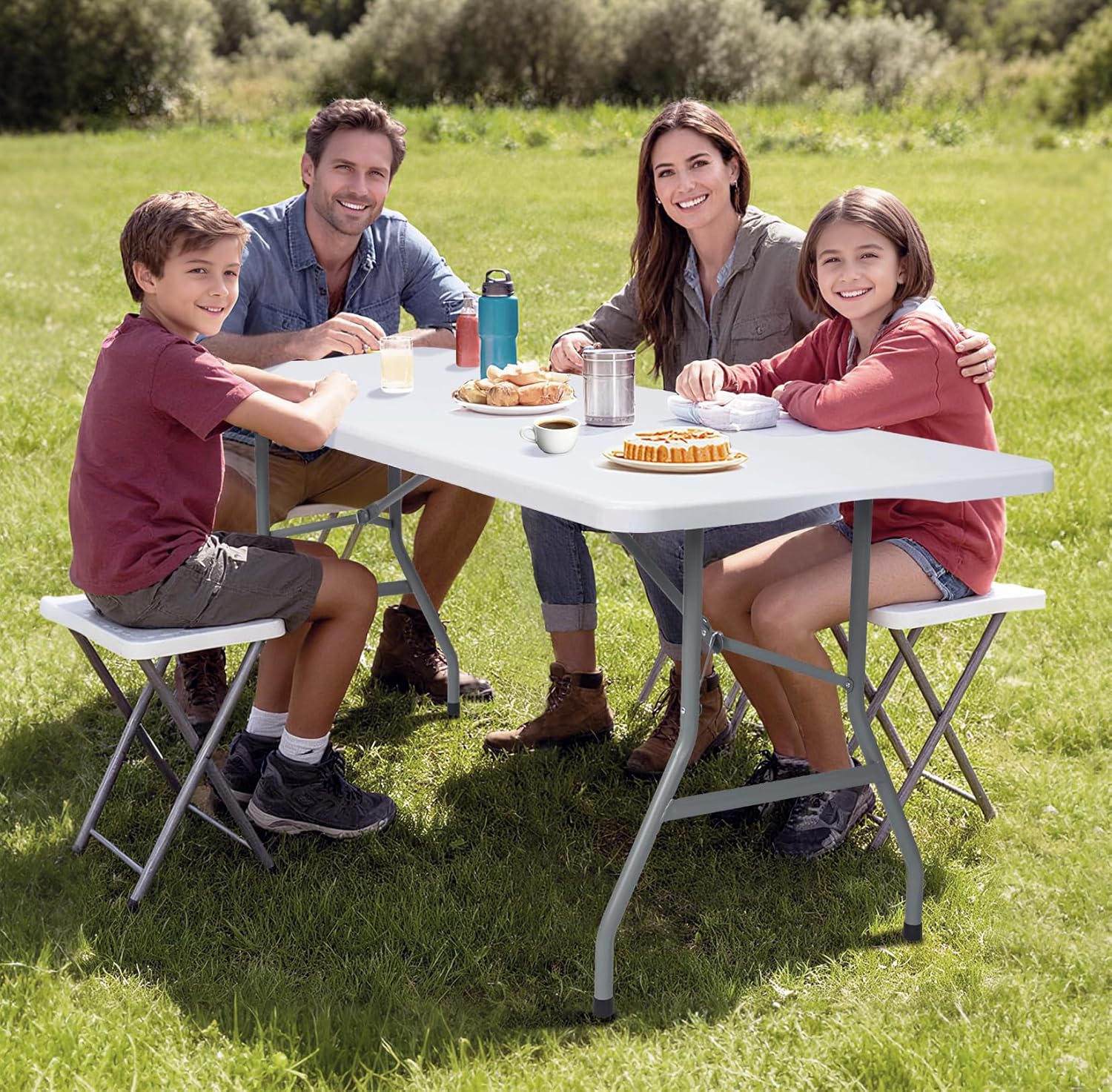 Folding Table 6ft Foldable Table with Built in Handle & Steel Legs / 6FT Heavy Duty Folding Portable,Perfect for Party, Dining Indoor/Outdoor Events, Tailgating & Backyard BBQ, White