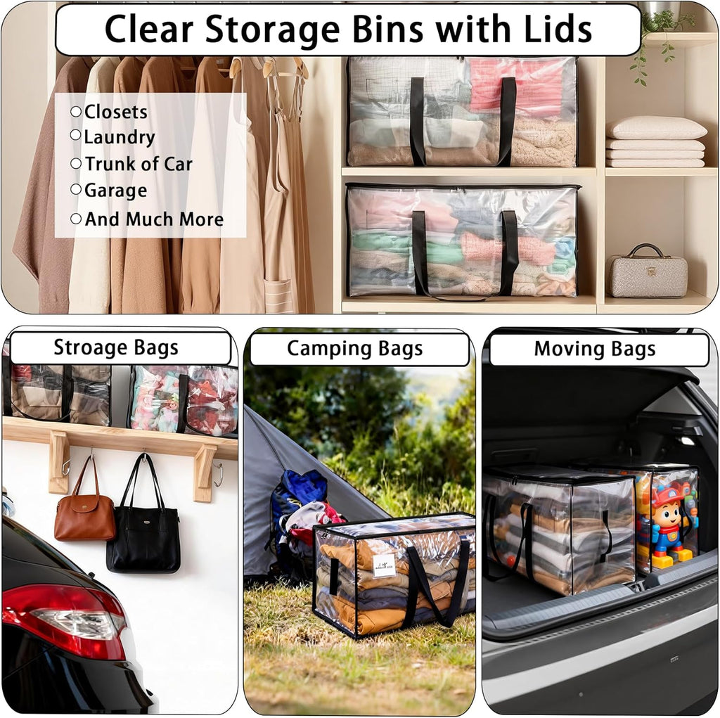 8 Pack Extra Large Heavy Duty Moving Bags,Clear Large Storage Bags with Lids,Moving Boxes with Zippers