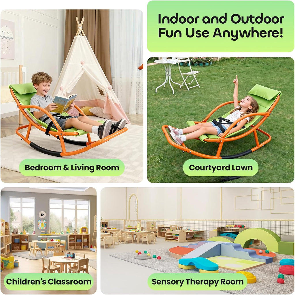 Kids Sensory Rocking Chair for Children Under 55 Inches Tall, Autism and ADHD Balance Seat Helps Kids Relax, Focus and Play, Comfortable Indoor & Outdoor Rocker for Bedroom, Nursery and Sensory Room