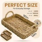 Handwoven Water Hyacinth Wicker Basket Set of 3 - Storage Baskets with Handles & Scalloped Edge for Living Room, Nursery Organization, Laundry & Pantry Wicker Baskets Use