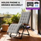 PURPLE LEAF Oversized Outdoor Reclining Chair Patio Zero Gravity Chaise Lounge Folding Chair with Removable Cushion Adjustable Headrest for Lawn Camping Beach Pool Grey