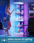 Lvifur 67''H Corner Curio Cabinet - with Glass Door, Lockable Glass Display Cabinet with RGB Motion Sensor Light, 5-Tier Figure Display Case with Removable Glass Shelf for Collectibles,White