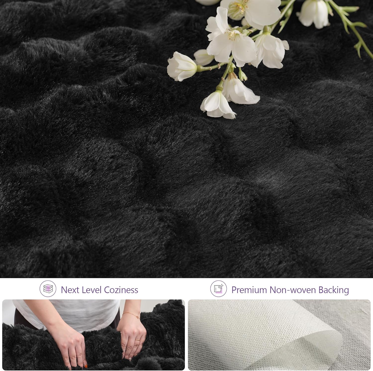 TYBOATLE 3 in 1 Giant Bean Bag Chair for Adults, Plush Fluffy Bean Bag Couch w/High-Density Memory Foam Filling, Convertible Floor Sofa to Mattress for Dorm, Apartment (Black)