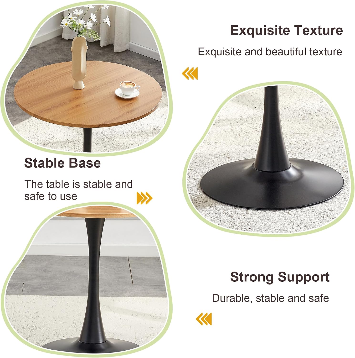 Round Dining Table, 31.5" Round Tulip Dining Table with Thickened Tabletop & Sturdy Metal Pedestal, Mid-Century Modern Black Bistro Table for 2 for Kitchen, Small Spaces, Apartment, Cafe