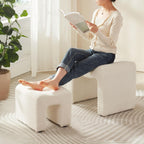 Ottoman Vanity Stool Chair Small Footstool Seating Backless Modern Foot Rest Teddy Velvet Ottoman Set of 2 for Makeup Room Living Room Bedroom Entryway,White (2-in-1)