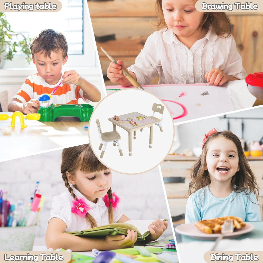 GITAWUSA Toddler Table and Chair Set, Height Adjustable-Upgrade Kids Table and 2 Chairs for Ages 3-8, Multi-Activity Toddler Play Table with Graffiti Desktop for Home/Daycare/Classroom