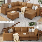 EASE MOOSE Leather Modualr Sectional Couch Sofa with Storage Ottomans,Faux Leather Sectional Sofa Brown U Shaped Modular Couch