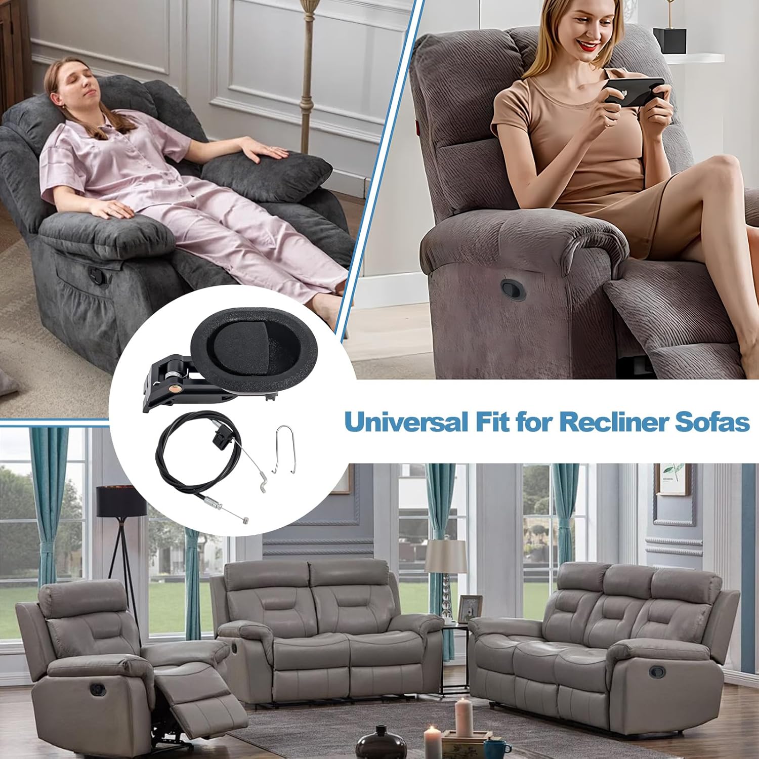 Podoy Recliner Pull Handle Replacement Parts,Universal Recliner Pull Cable Release Compatible with Lazy Boy Ashley and Most Furniture Sofa Chair, Couch Release Handle Size 3" by 3.5"