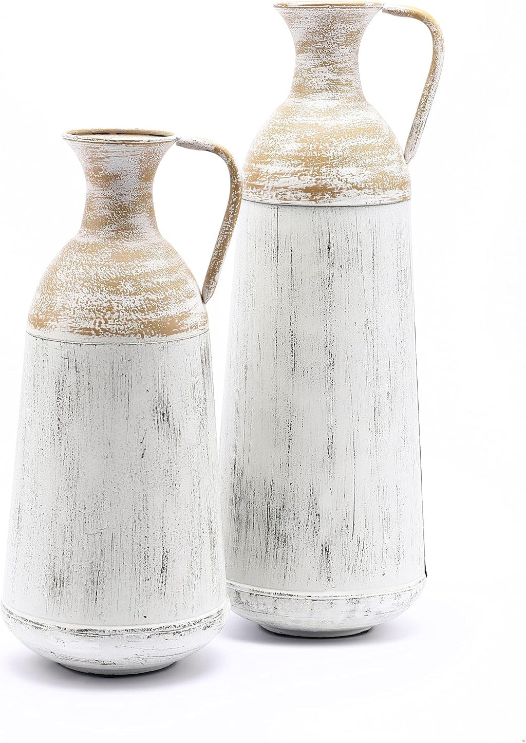 LuxenHöme Tall Floor Vase,Set of 2,Distressed Off White and Brown Rustic Metal Vases,Farmhouse Home Decor Accessories for Living Room,Fireplace and Entryway Decorative