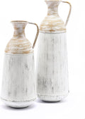 LuxenHöme Tall Floor Vase,Set of 2,Distressed Off White and Brown Rustic Metal Vases,Farmhouse Home Decor Accessories for Living Room,Fireplace and Entryway Decorative