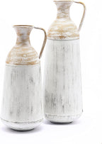 LuxenHöme Tall Floor Vase,Set of 2,Distressed Off White and Brown Rustic Metal Vases,Farmhouse Home Decor Accessories for Living Room,Fireplace and Entryway Decorative