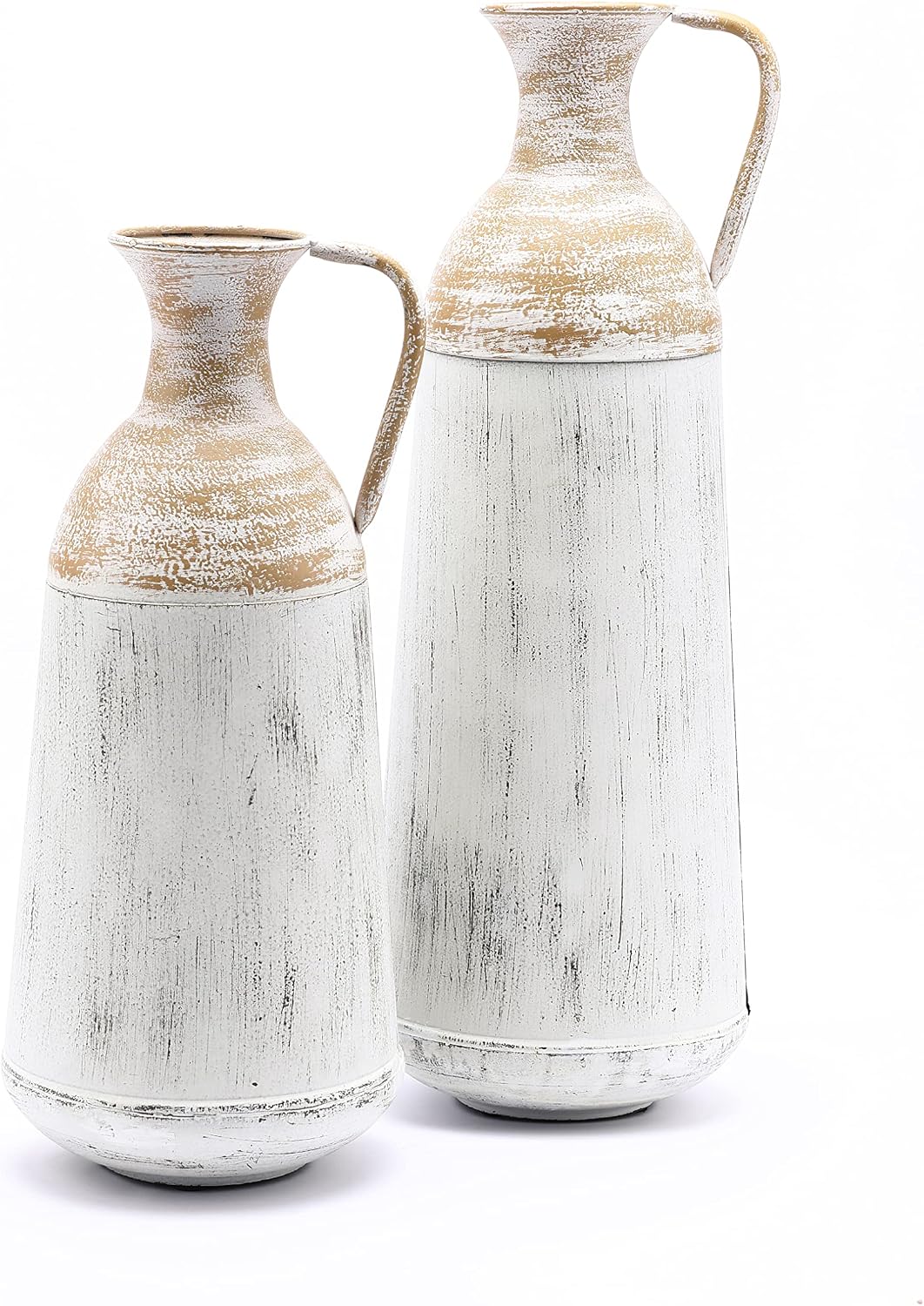 LuxenHöme Tall Floor Vase,Set of 2,Distressed Off White and Brown Rustic Metal Vases,Farmhouse Home Decor Accessories for Living Room,Fireplace and Entryway Decorative