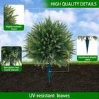 Yangrass 2PCS Artificial Cedar Topiary Ball Trees 23" for Outdoors with Ground Spike, UV Resistant Artificial Cypress Trees, Evergreen Shrubs Bushes Faux Plants for Front Porch Garden Backyard