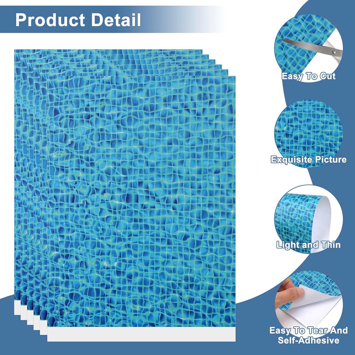 6 Sheets DIY Ripple Water Sticker Floorboard Artificial Water Wave Paper Sticker with Adhesive Backing for Lake Scene Dolls House Deco Diorama Supplies -Blue 11.6 X 8.3 Inch