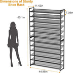 Large Shoe Rack 12 Tier Shoe Organizer, Heavy Duty Metal 6-Tier Stackable Shoe Storage Vertical Shoe Rack for Closet Front Door Entrance, Up to 75 Pairs, 44.8" W x 11.4" D x 85.1" H, Black