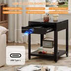 Modern End Table with Hidden Locking Compartment, Nightstand with Biometric Fingerprint Lock Drawer, Side Table with Open Shelf, Waterproof Top, for Bedroom & Living Room, Black