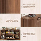 63" Sideboard Buffet Cabinet with Storage, Modern Fluted Accent Credenza with Sliding Doors, Drawers and Adjustable Shelves, Wood Coffee Bar Console Table for Kitchen, Living Room, Enrtyway (Walnut)