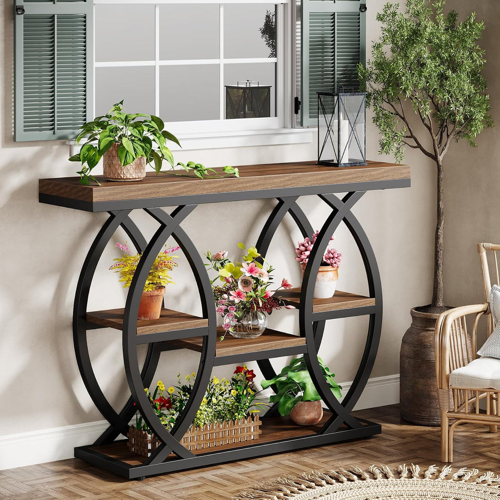 Tribesigns 39.4" Console Table, Sofa Table, Accent Tables, Rustic Brown | 4-Tier Storage Shelves, Wood Tabletop with Metal Frame, Industrial Style, For Narrow Entryway, Hallway, Behind the Couch