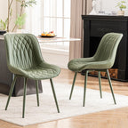 YOUNIKE Olive Green Faux Leather Dining Chairs Set of 2 Mid-Century Modern High Padded Back Comfy Upholstered Kitchen Chairs with Metal Legs Wide Seat Accent Side Chair for Dining/Living/Waiting Room