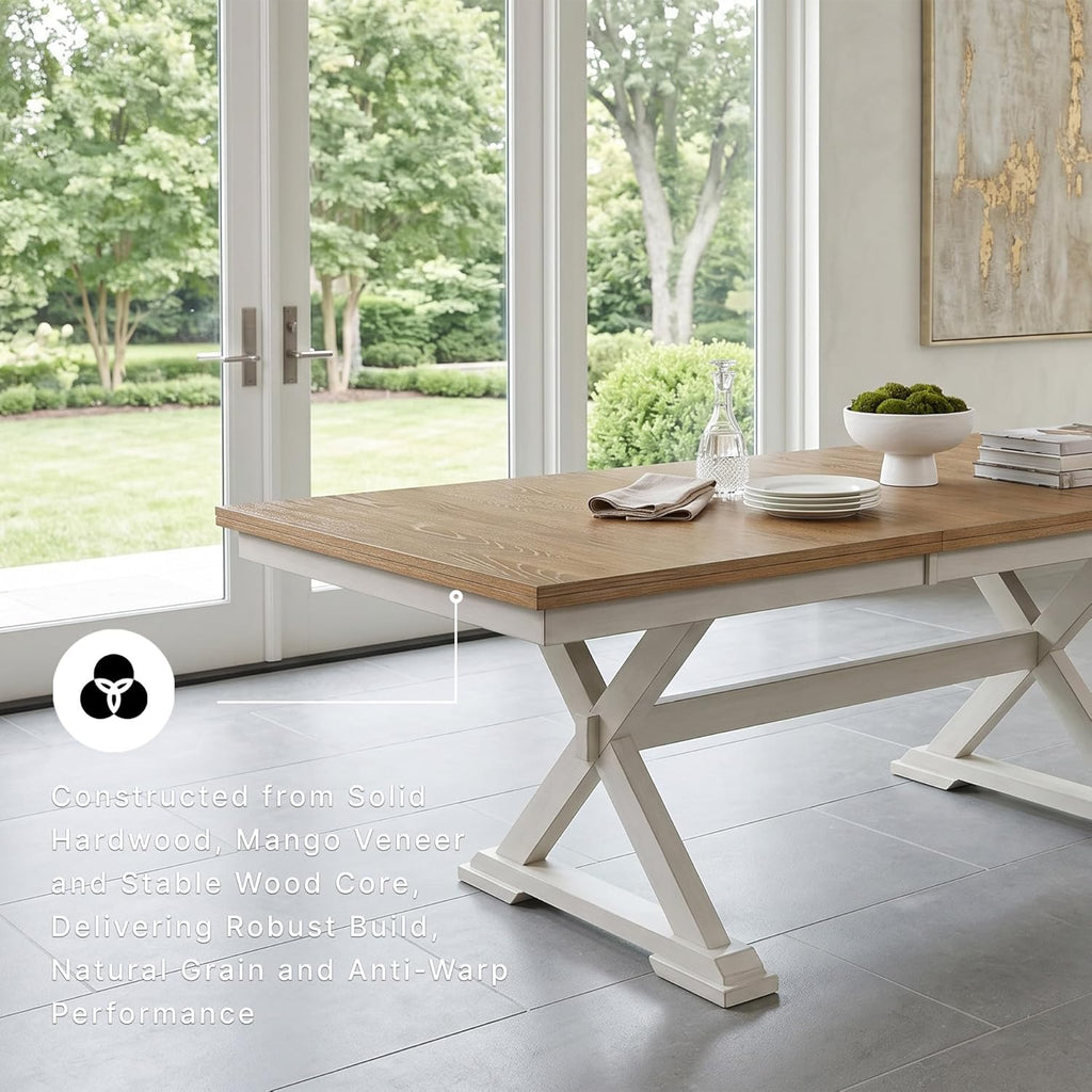 Signature Design by Ashley Westlinport Casual Dining Butterfly Extension Table with Self-Storing Butterfly Leaf, Light Brown & White