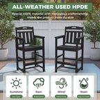 Outdoor Patio Tall Adirondack Bar Chairs Set of 2, All-Weather HDPE Bar Height Adirondack Stools for Balcony, Bistro, Garden, Backyard, Pool, Deck | Black