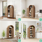 Arched Kitchen Pantry Cabinet,71" Tall Mid-Century Modern Arched Bookcase Vintage Storage Cabinet with Geometric Door and Adjustable Shelves,Bohemian Cupboard for Living Room,Dining Room