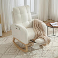 Teddy Upholstered Nursery Rocking Recliner with Footrest, Mid-Century Glider Chair with High Back, Side Pocket & Wood Legs for Bedroom, Living Room or Nursing Room, Teddy Beige