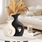 XL Black and White Vase Set of 2,Heart Shaped Ceramic Vases Home Decor,Minimalist Decorative Vases,Modern Home Decor for Wedding Dining Living Room Office Coffee Table Centerpiece