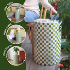 Chi An Home 19.3” Checkered Capiz Shells Drum End Table, Decorative Cylinder Side Table & Garden Stool, Round Pedestal Accent Table for Living Room, Bedroom, Indoor & Outdoor (Pistachio Green)