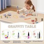 GITAWUSA Kids Study Table and Chairs Set, Height Adjustable Toddler Table and Chair Set for Kids Ages 3-8, Graffiti Desktop (Burlywood - 2)